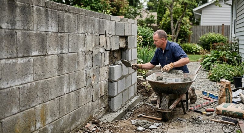 Cinder Block Wall Repair in Suches, GA
